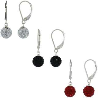   Silver 8mm Round Disco Crystal Ball Lever Back Earrings  