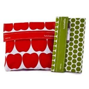 Lunchskins Sandwich Bag (in Red Apple) and Snack Bag (in Green Polka 
