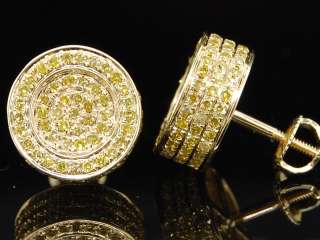 MENS LADIES 10K YELLOW GOLD CANARY YELLOW DIAMOND 1.4 CT 3D CIRCLE 