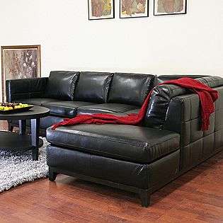 Rohn Black Leather Modern Sectional Sofa  Baxton Studio For the Home 