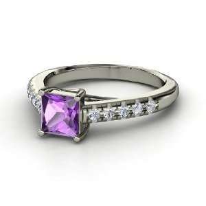  Avenue Ring, Princess Amethyst Platinum Ring with Diamond 