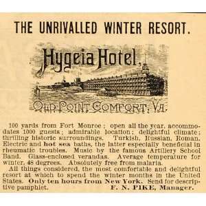  1888 Vintage Ad Hygeia Hotel Old Point Comfort Resort 