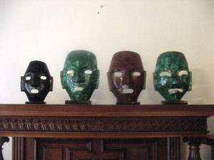 Mayan stone masks  2 Malachite, 1 Jet, 1 chocolate jade  