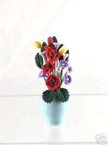 Dollhouse Miniature Mixed Bouquet in Blue Vase, SALE  