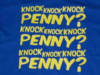 The BIG BANG THEORY Sheldon Knock Knock Knock Penny Blue T shirt Sz XS 