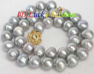 natural 13mm gray freshwater pearls necklace  