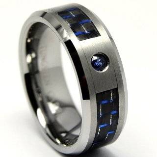   Ring BLUE SAPPHIRE .050 Carat & BLACK/ BLUE Carbon Fiber Inlay