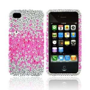 For Verizon AT&T iPhone 4S 4 Hot Pink Splash Silver Bling Hard Plastic 