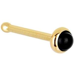    Solid 14KT Yellow Gold 2mm Onyx Nose Bone   20 Gauge Jewelry