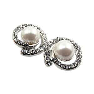   Silvertone Crystal Faux Pearl 15mm Stud Earrings Fashion Jewelry
