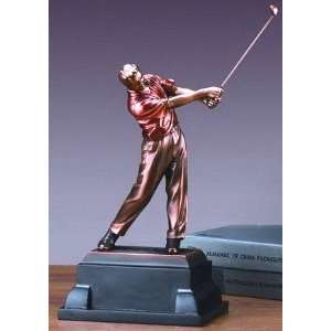 Bronze Sculpture Male Golfer   12 Tall x 7 Wide   Woodtone Base 6.5 
