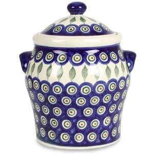   Beach Polish Pottery Peacock Pottery Large Canister