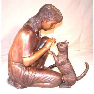   Galleries SRB46333 Sitting Girl with Cat Bronze