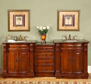 84.5 Monica   Double Bathroom Sink Vanity Cabinet Granite Top (Cherry 