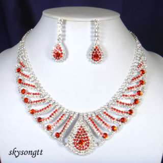 Swarovski Ruby Red Crystal Bridal Necklace Set S1642R  