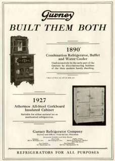 1890 & 1927 MODELS IN 1927 GURNEY REFRIGERATOR CO. AD  