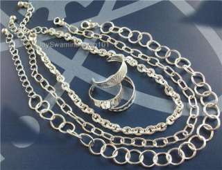 Toe rings & 3 Silver tone metal link Chain Ankle Bracelets 