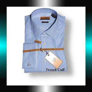 Enzo 100% Italian Cotton Blue & White Stripe French Cuff Mens Dress 