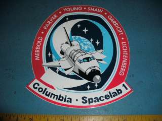 NASA Decal Space Shuttle Columbia Spacelab 1  