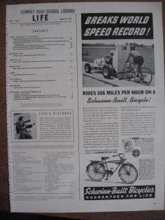 1941 Schwinn Bicycle Ad World Speed Record Breaker  