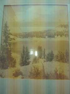 Vintage Brown Wooden Frame Mountian Lake Scenery Print  