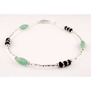  Sterling Silver Anklet: ite and Black Onyx Gemstone 