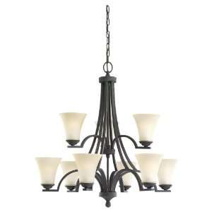   Somerton Chandelier with Cafe Tint Glass Shades, Blacksmith Finish