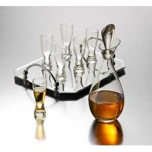 CORDIAL SET   DECANTER WITH 6 CORDIAL GLASSES ON MIRROR TRAY   cordial 