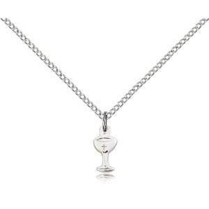  .925 Sterling Silver Holy Communion Chalice Medal Pendant 
