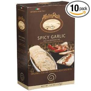 Mulini Reali Organic Italian Handrolled Crackers Spicy Garlic, 4.4 