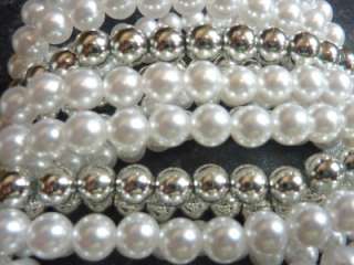 New Glam 8 Strand Stretch Wide Faux Pearl Bracelet  