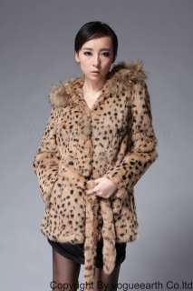 954 real raccoon rabbit fur Leopard hood coat/outwear  