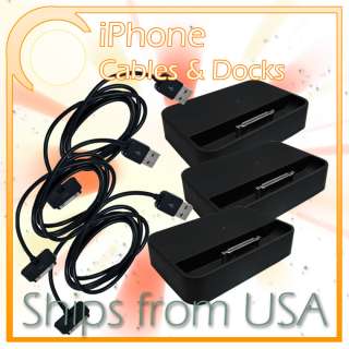 3X IPHONE 4 USB DATA SYNC CHARGER CABLE CORD + DOCK CRADLE STAND 