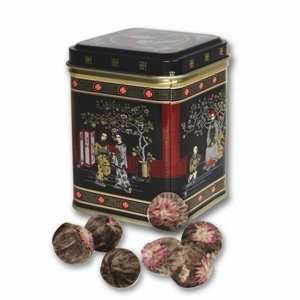  Chinese Oriental Tin Tea Canister with 10 Pieces Tea 
