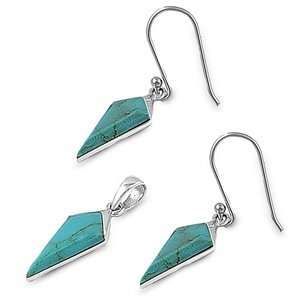   Silver & Turquoise Fine Icicle Earring & Necklace Set Jewelry
