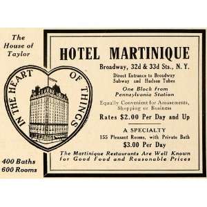  1918 Ad Hotel Martinique NY House of Taylor Lodging 