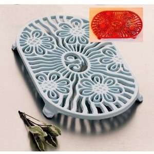 Trivet Sun & Flowers Cast Iron Oval Red (Made the UK)   Cast In Style 