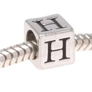  Large Hole Lead Free Pewter Alphabet Bead Letter H 6.4mm 