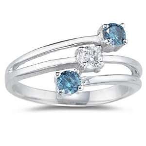  Three Stone Blue And White Diamond Ring SZUL Jewelry