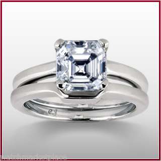 20 Asscher Cut Diamond Bridal Ring Set H VS2 GIA  