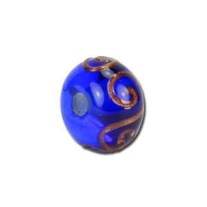   14mm Royal Blue with Copper Swirls Glass Beads   Large Hole: Jewelry