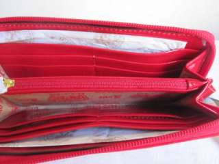   COUTURE Red POINSETTA Velour Zip Around Clutch Wallet Purse  