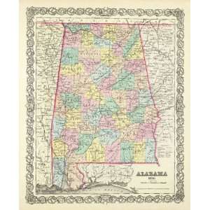  STATE OF ALABAMA (AL) BY J.H. COLTON 1856 MAP: Home 