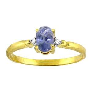  Genuine Oval Tanzanite & Diamond 14k Gold Ring: Jewelry