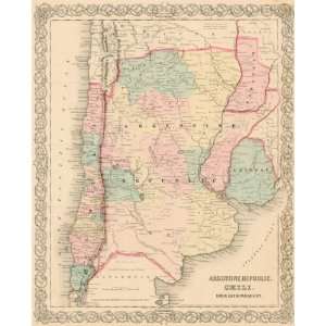  1855 Antique Map of Argentine Republic, Chili, Uruguay and Paraguay
