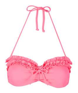 Bright Pink (Pink) Frill Bandeau Bikini Top  239027676  New Look
