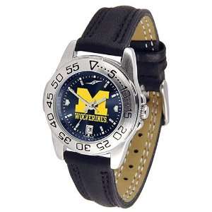 : Michigan Wolverines Ladies Anochrome Sport Watch with Leather Band 