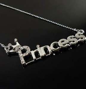 Korean Style Cute Crown Princess Word Crystal Necklace  