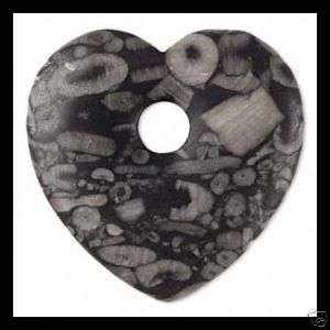 Fossil Stone Donut Go Go Heart Pendant Focal Bead 45mm  