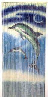 Bamboo Painted Door Curtain  90 Strand Jumping Dolphins  